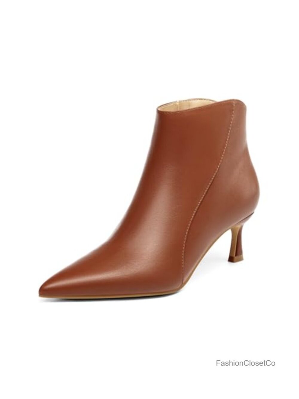 Womens Kitten Heel Ankle Boots Pointed Toe with Side Zipper Synthetic Leather